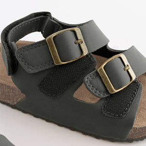 Black Cushioned Footbed Double Buckle Touch Fastening Corkbed Sandals (Younger Boys)