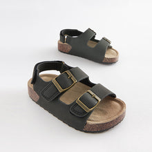 Load image into Gallery viewer, Black Cushioned Footbed Double Buckle Touch Fastening Corkbed Sandals (Younger Boys)
