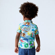 Load image into Gallery viewer, Blue Printed Short Sleeve Shirt (6mths-6yrs)
