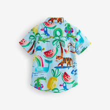 Load image into Gallery viewer, Blue Printed Short Sleeve Shirt (6mths-6yrs)
