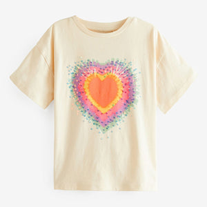 Ecru White Sequin Tie Dye Heart T-Shirt (3-12yrs)