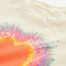 Load image into Gallery viewer, Ecru White Sequin Tie Dye Heart T-Shirt (3-12yrs)
