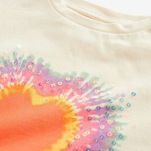 Ecru White Sequin Tie Dye Heart T-Shirt (3-12yrs)