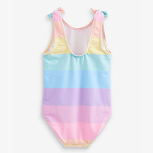 Load image into Gallery viewer, Multi Rainbow Stripe Tie Shoulder Swimsuit (3mths-5yrs)
