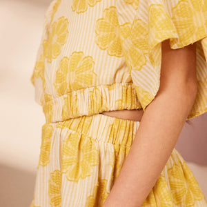 Yellow Floral Cut Out Detail Dress