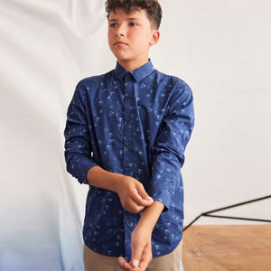 Navy Blue Long Sleeve Smart Printed Shirt (3-12yrs)