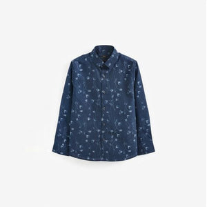 Navy Blue Long Sleeve Smart Printed Shirt (3-12yrs)