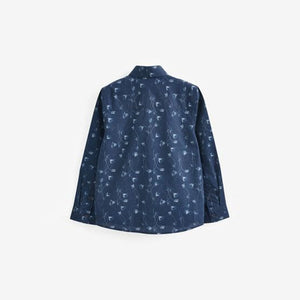 Navy Blue Long Sleeve Smart Printed Shirt (3-12yrs)