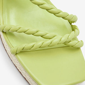 Lime Green Forever Comfort® Twist Strap Detail Square Toe Wedge Sandals