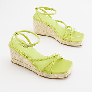 Lime Green Forever Comfort® Twist Strap Detail Square Toe Wedge Sandals