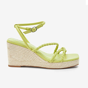 Lime Green Forever Comfort® Twist Strap Detail Square Toe Wedge Sandals