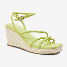 Load image into Gallery viewer, Lime Green Forever Comfort® Twist Strap Detail Square Toe Wedge Sandals
