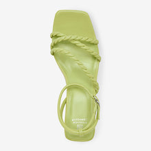 Load image into Gallery viewer, Lime Green Forever Comfort® Twist Strap Detail Square Toe Wedge Sandals
