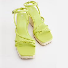 Load image into Gallery viewer, Lime Green Forever Comfort® Twist Strap Detail Square Toe Wedge Sandals
