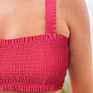 Pink Shirred Bandeau Bikini Top