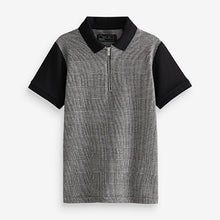Load image into Gallery viewer, Grey Check Short Sleeve Zip Neck Polo Shirt (3-12yrs)
