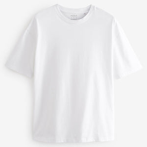 White Relaxed Fit Essential 100% Cotton Crew Neck T-Shirt