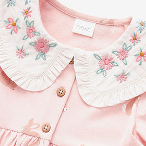 Pink Bunny Peter Pan Collar Puff Sleeve Cotton Jersey Dress (3mths-6yrs)