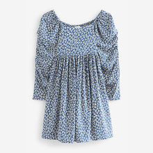 Load image into Gallery viewer, Blue Ditsy Printed Ruched Sleeve Dress (3-12yrs)
