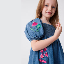 Load image into Gallery viewer, Blue Denim Embroidered Short Sleeve Dress (3-12yrs)
