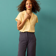 Load image into Gallery viewer, Lemon Yellow Collared V-Neck Satin Front Shirt
