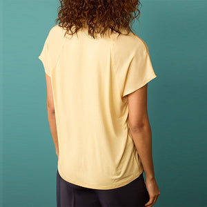 Lemon Yellow Collared V-Neck Satin Front Shirt