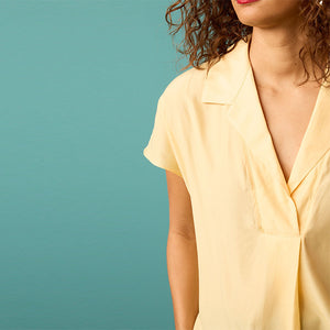 Lemon Yellow Collared V-Neck Satin Front Shirt