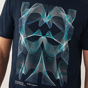 Navy Blue Lines Print T-Shirt