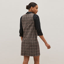 Load image into Gallery viewer, Brown Check Layered Pinafore 2-in-1 Shirt Dress
