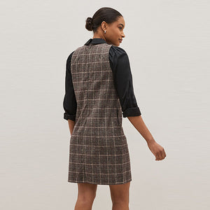 Brown Check Layered Pinafore 2-in-1 Shirt Dress
