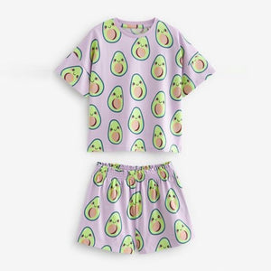 Lilac Purple/Cream Avocado/Bubble Tea Character 2 Pack Short Pyjamas (3-12yrs)