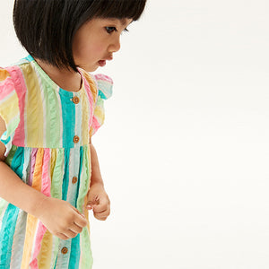 Rainbow Stripe Frill Sleeve Cotton Dress (3mths-6yrs)
