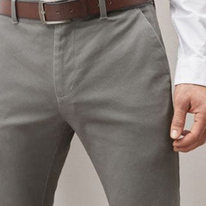 Grey Slim Fit Printed Belted Soft Touch Chino Trousers