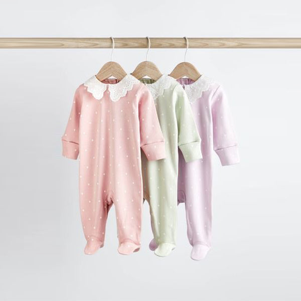 Multi Pastel Baby Collared Sleepsuits 3 Pack (0mths-18mths)