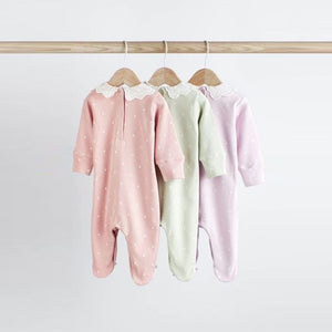 Multi Pastel Baby Collared Sleepsuits 3 Pack (0mths-18mths)