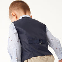 Load image into Gallery viewer, Navy Blue Check Waistcoat Set With Shirt &amp; Bow Tie (3mths-6yrs)
