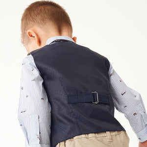 Navy Blue Check Waistcoat Set With Shirt & Bow Tie (3mths-6yrs)