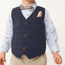 Load image into Gallery viewer, Navy Blue Check Waistcoat Set With Shirt &amp; Bow Tie (3mths-6yrs)
