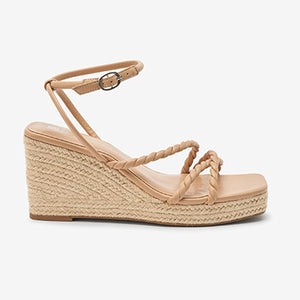 Nude Forever Comfort® Twist Strap Detail Square Toe Wedge Sandals