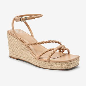 Nude Forever Comfort® Twist Strap Detail Square Toe Wedge Sandals