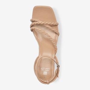 Nude Forever Comfort® Twist Strap Detail Square Toe Wedge Sandals