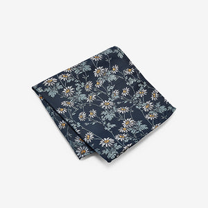 Yellow/Blue Navy Floral Silk Tie And Pocket Square Set