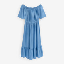 Load image into Gallery viewer, Blue Off Shoulder Midi Summer Dress
