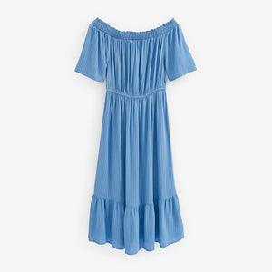 Blue Off Shoulder Midi Summer Dress