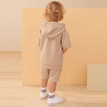 Load image into Gallery viewer, Tan Brown Short Sleeve Hoodie and Short Set (3mths-6yrs)
