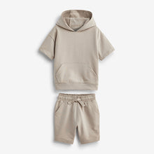 Load image into Gallery viewer, Tan Brown Short Sleeve Hoodie and Short Set (3mths-6yrs)
