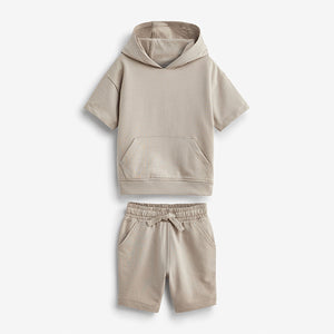 Tan Brown Short Sleeve Hoodie and Short Set (3mths-6yrs)