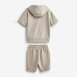 Tan Brown Short Sleeve Hoodie and Short Set (3mths-6yrs)