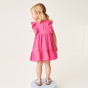 Pink Jersey Woven Mix Embroidered Dress (3mths-6yrs)