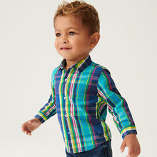 Load image into Gallery viewer, Turquoise Blue Check Long Sleeve Shirt (3mths-6yrs)
